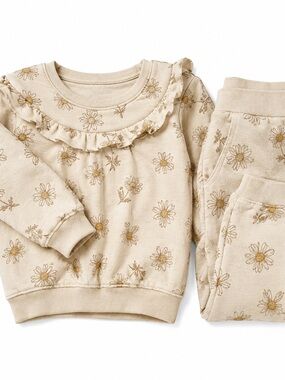 Rabbit + Bear Daisy Print Cream Organic Toddler Set